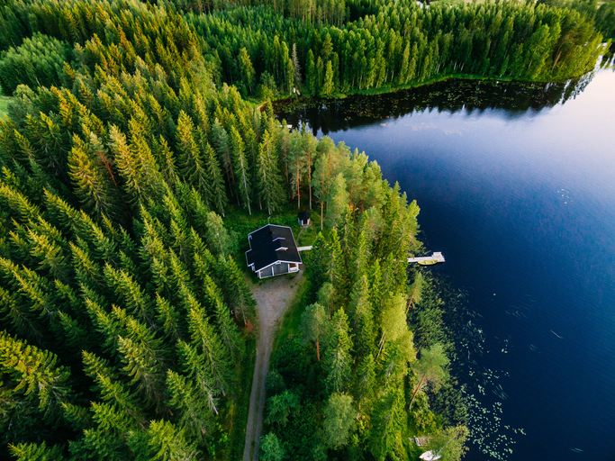 A cabin by a lake
